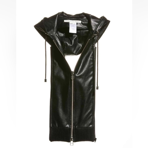 $295 RARE Veronica Beard Black Vegan LEATHER HOODIE DICKEY jacket insert - Picture 1 of 13